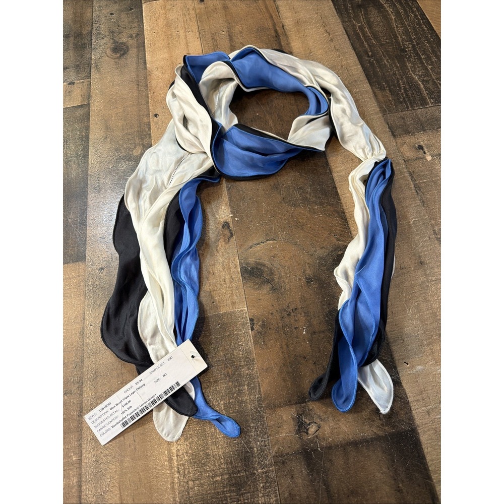 WORTH New York Silk Blue Black Silver Women's Layer Scarf Wrap 76" Made In Italy